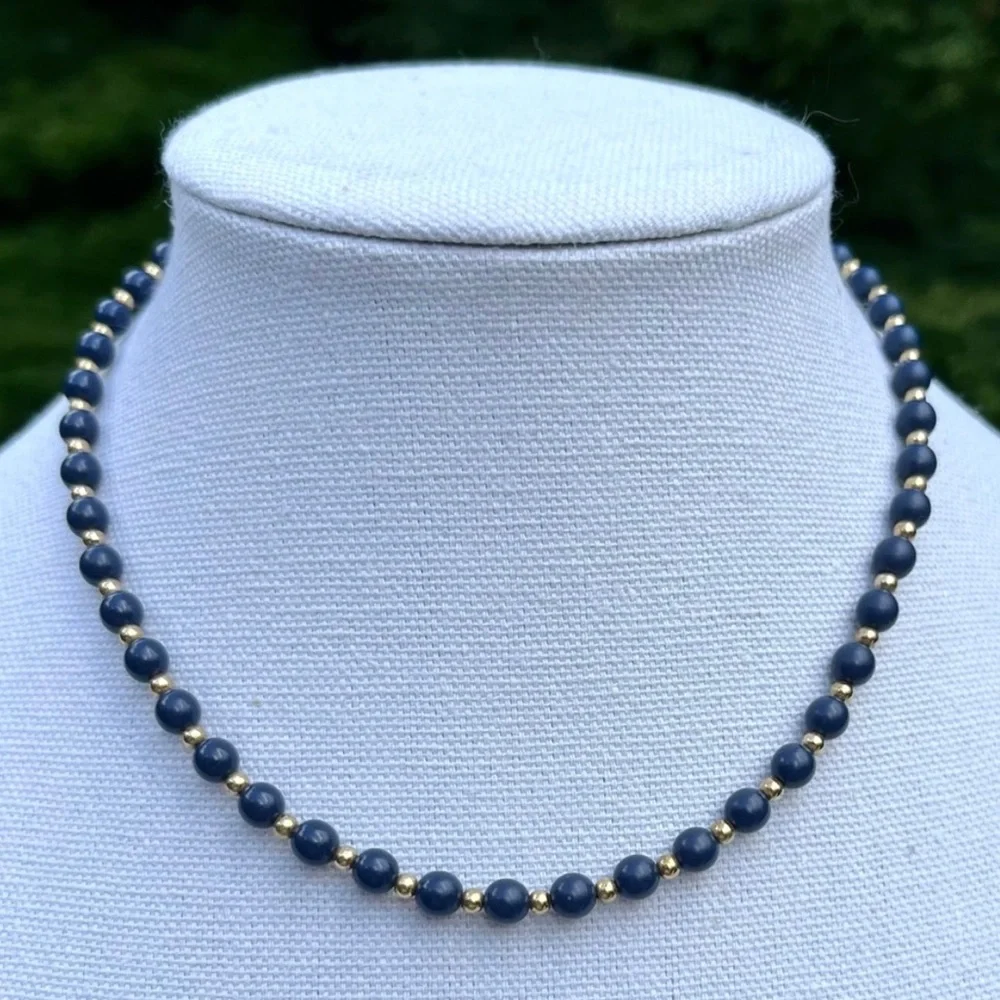 Vintage Monet Signed Blue and Gold Toned Beaded Necklace